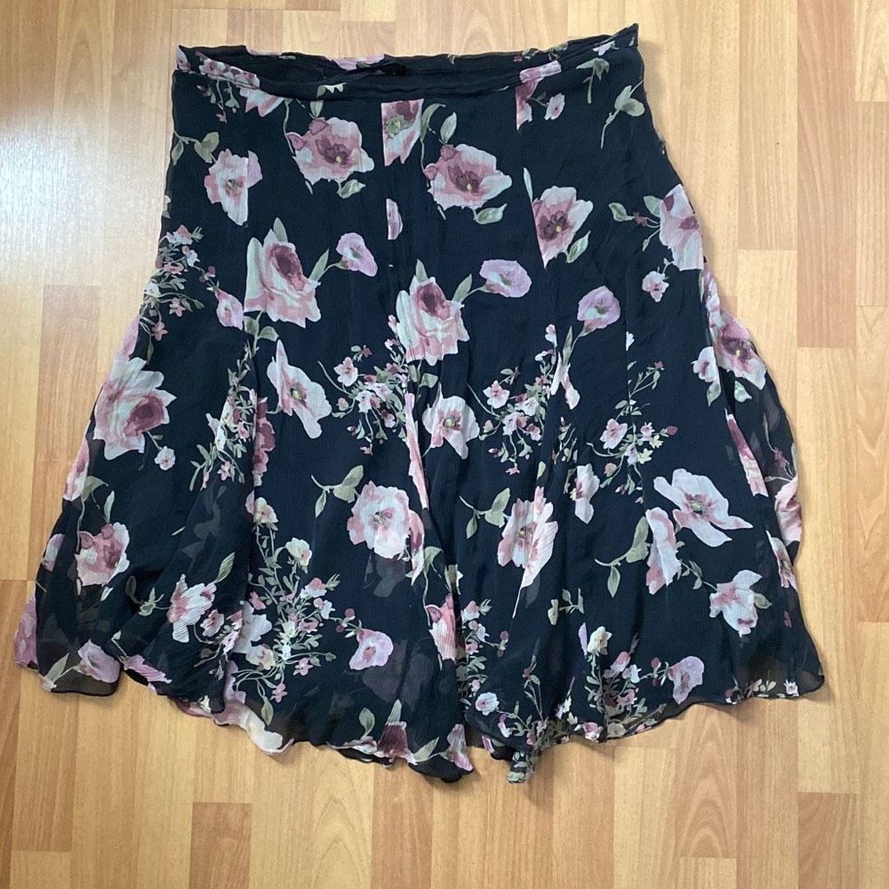 Lauren Ralph Lauren LRL Zip Skirt Women Plus 20W Floral 100% Silk Chiffon Flowy
